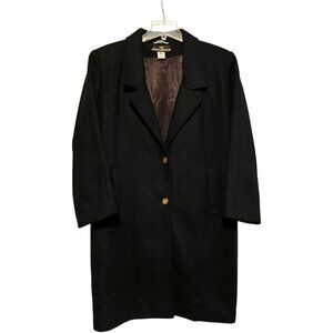 Vintage Womens Wool Overcoat 8 Gold Crest Nautical Minimalist Goth 100% Wool